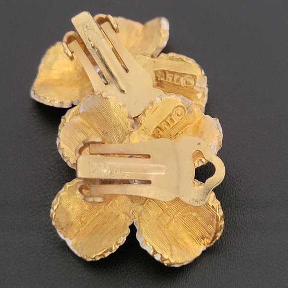 ART Arthur Pepper Floral Brooch Pin With Matching Clip Earrings Gold Tone Vtg - Picture 5 of 8